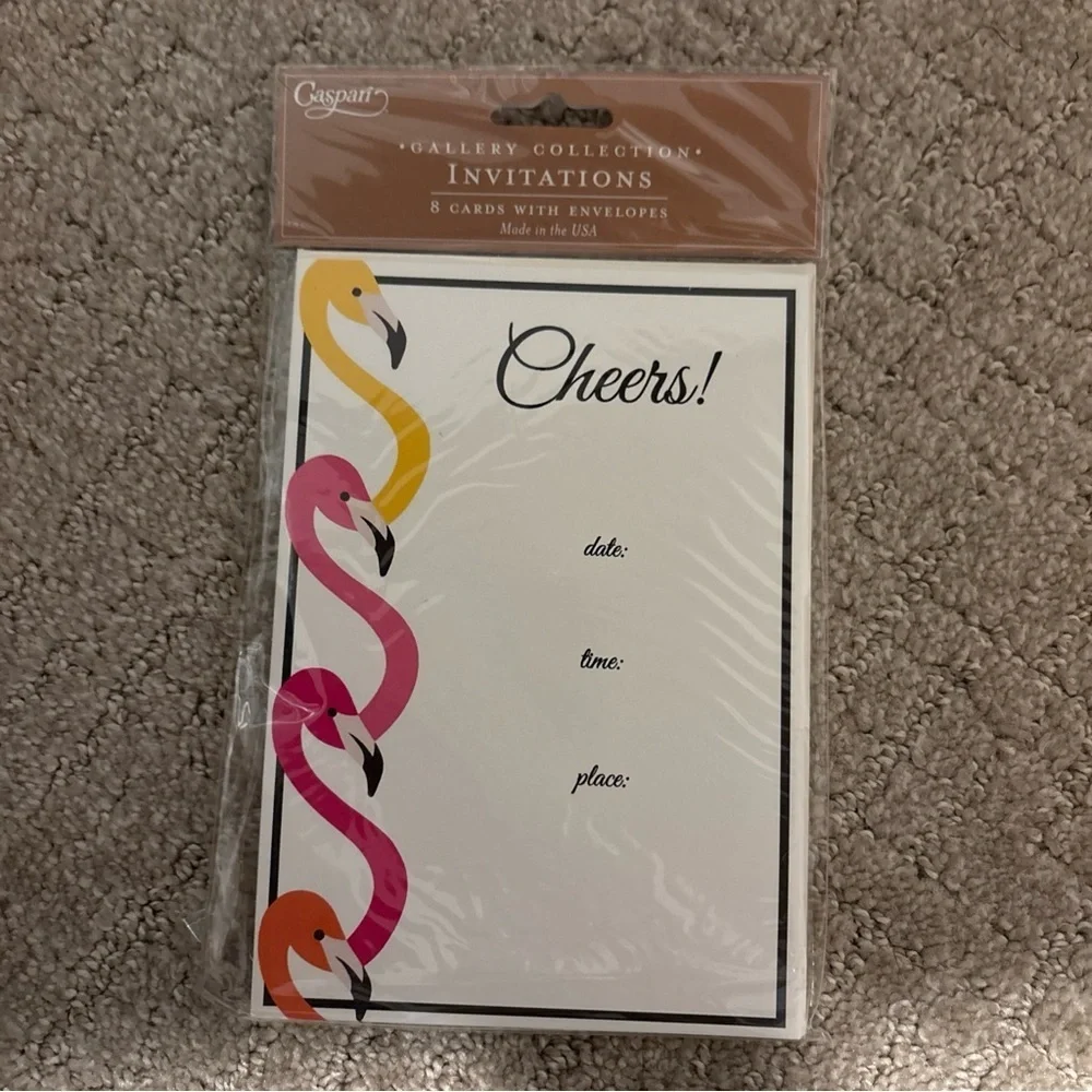 Caspari Gallery Collection Invitation 8 Cards W Envelopes Flamingo Flock Fuchsia